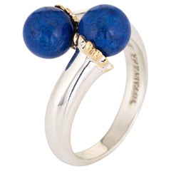 Vintage Tiffany & Co Ring Lapis Lazuli Bypass Sterling Silver 18k Gold