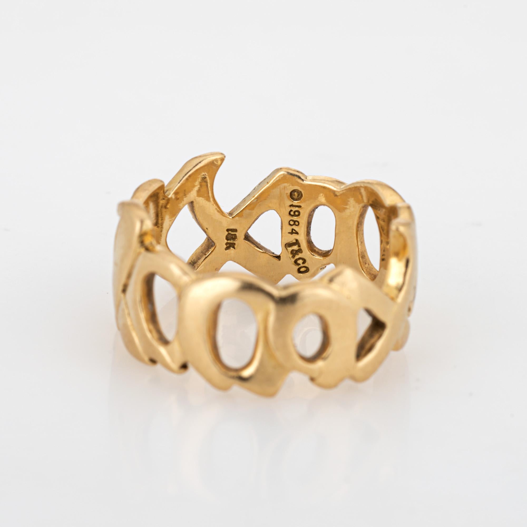 Vintage Tiffany & Co Ring Sz 5 Love & Kisses Paloma Picasso c1984 18k Gold XO Pour femmes en vente