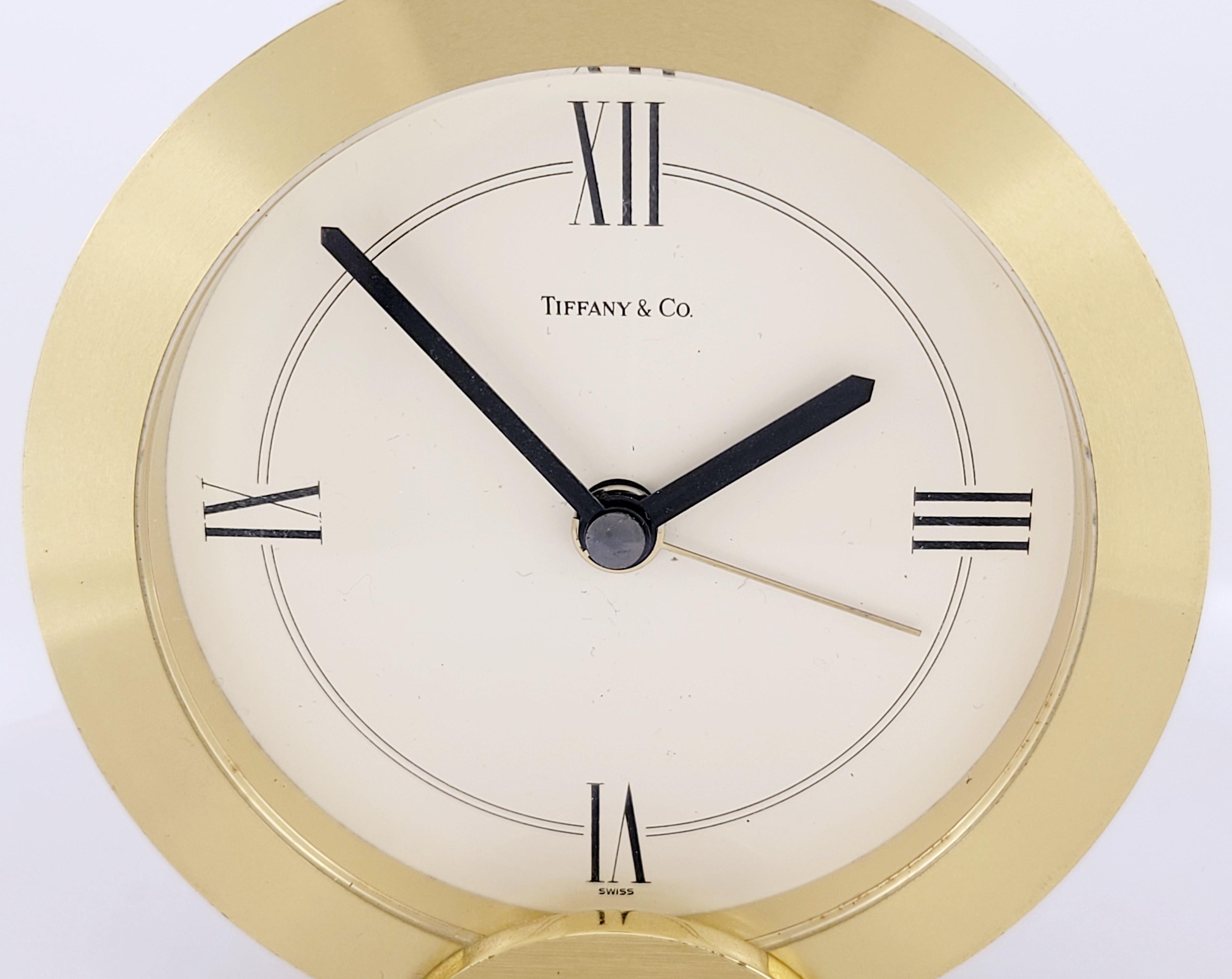 Vintage Tiffany& co Round Brass Quartz Alarm 3.5'' For Sale 1
