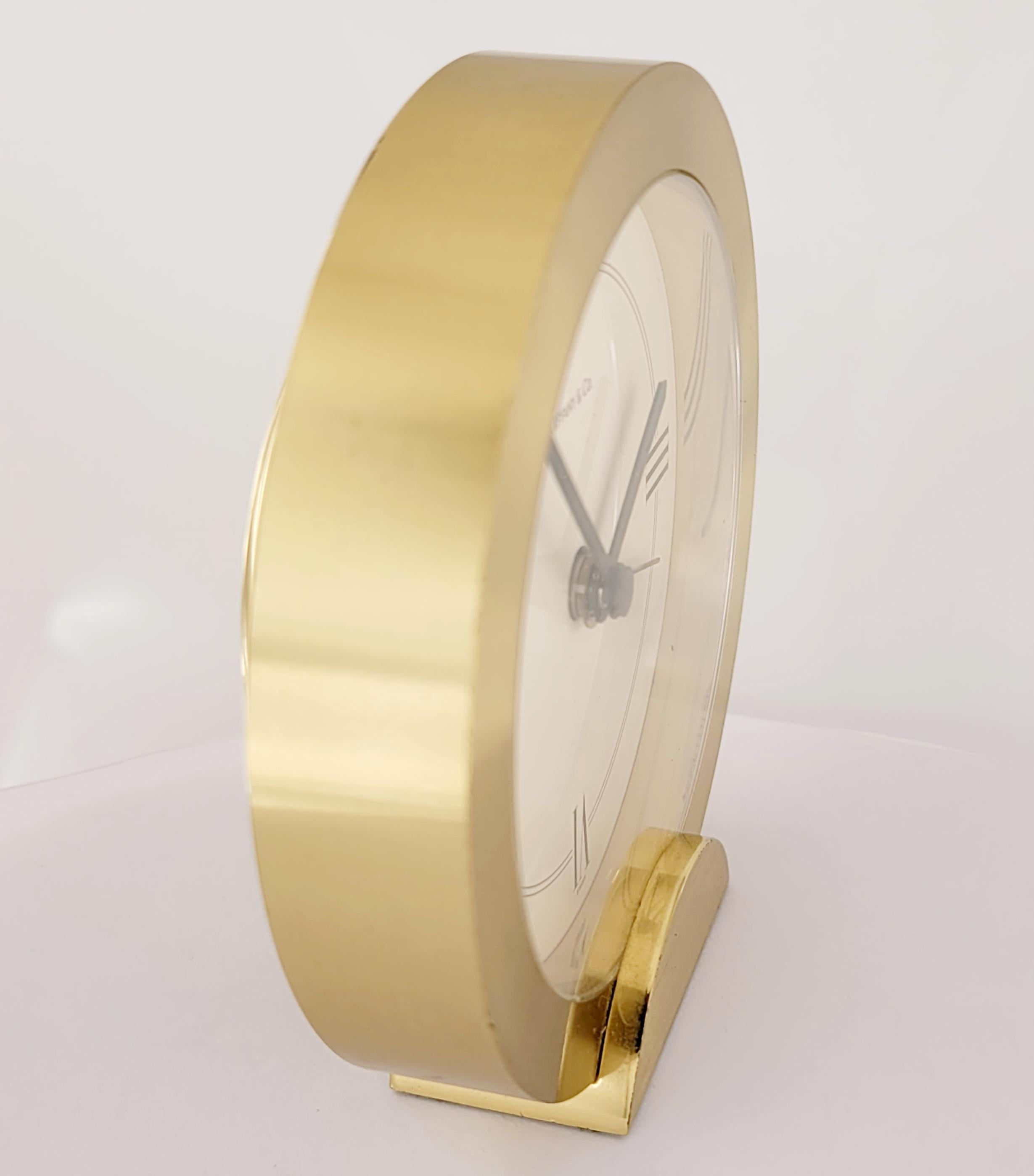 Vintage Tiffany& co Round Brass Quartz Alarm 3.5'' For Sale 4