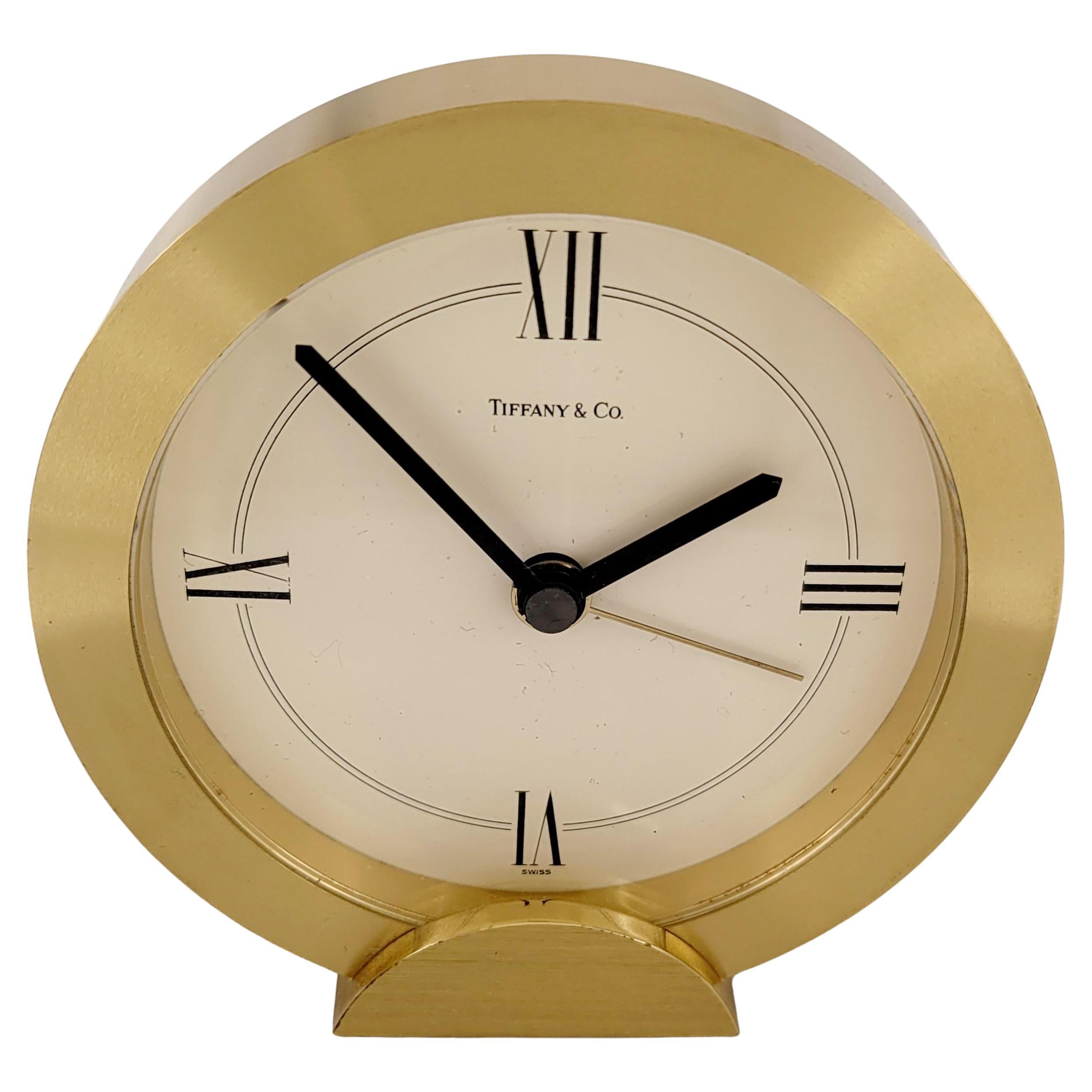 Vintage Tiffany& co Round Brass Quartz Alarm 3.5'' For Sale