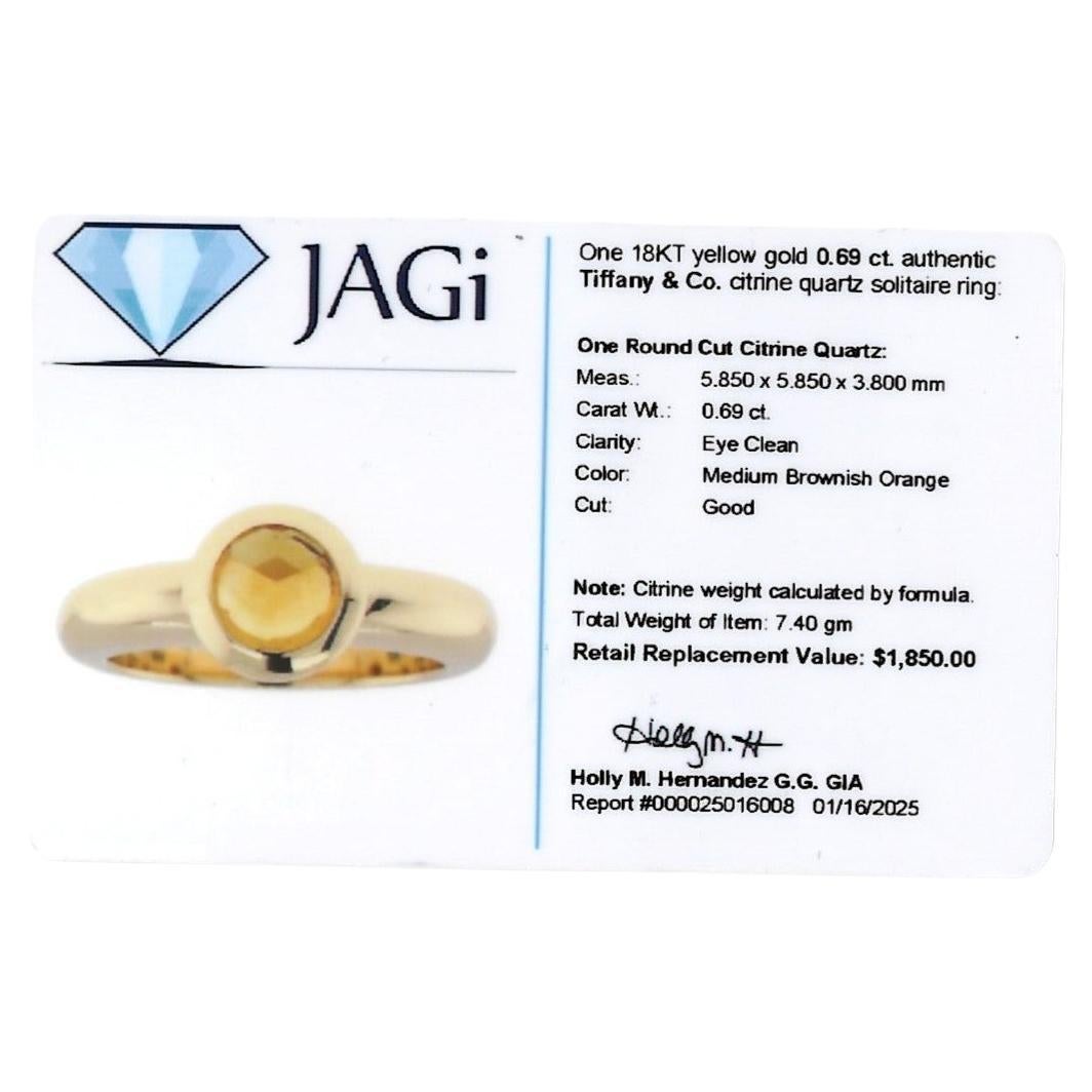 Weinlese Tiffany & Co. Citrin Solitär Ring mit rundem Schliff aus 18 Karat Gelbgold im Angebot 5