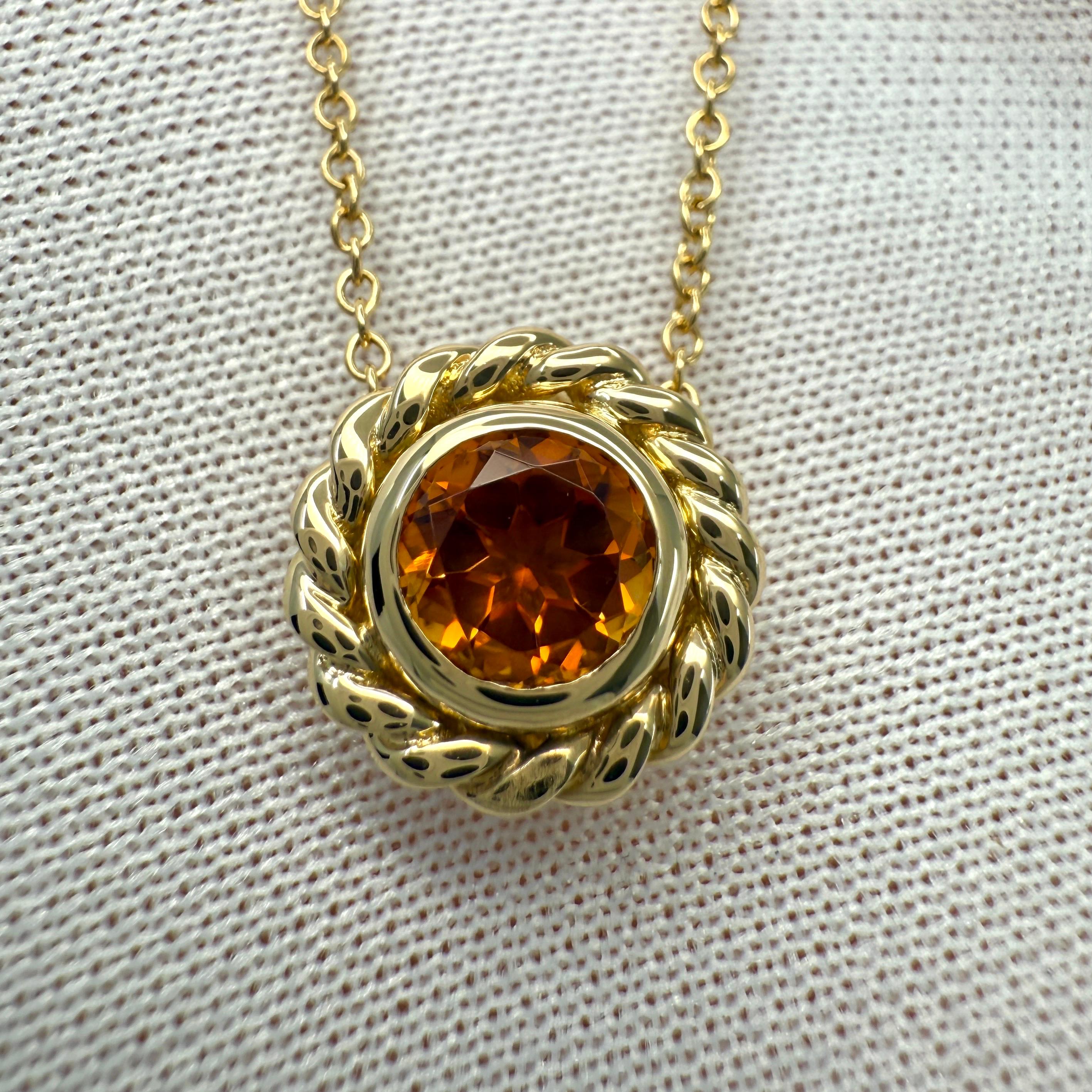 Weinlese Tiffany & Co. Rundschliff Orange Citrin 18k Gelbgold Anhänger Halskette im Zustand „Hervorragend“ im Angebot in Birmingham, GB