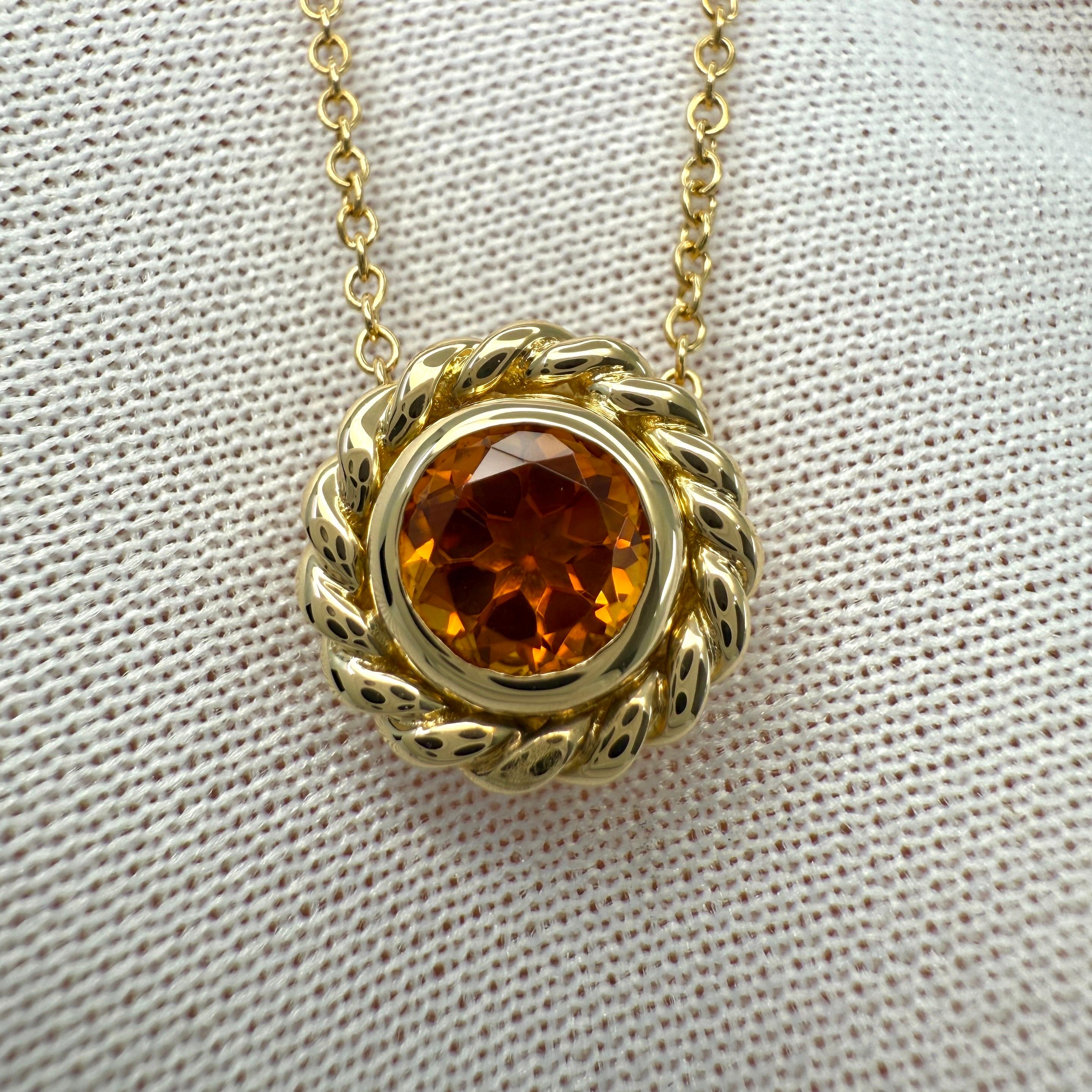 Weinlese Tiffany & Co. Rundschliff Orange Citrin 18k Gelbgold Anhänger Halskette Damen im Angebot