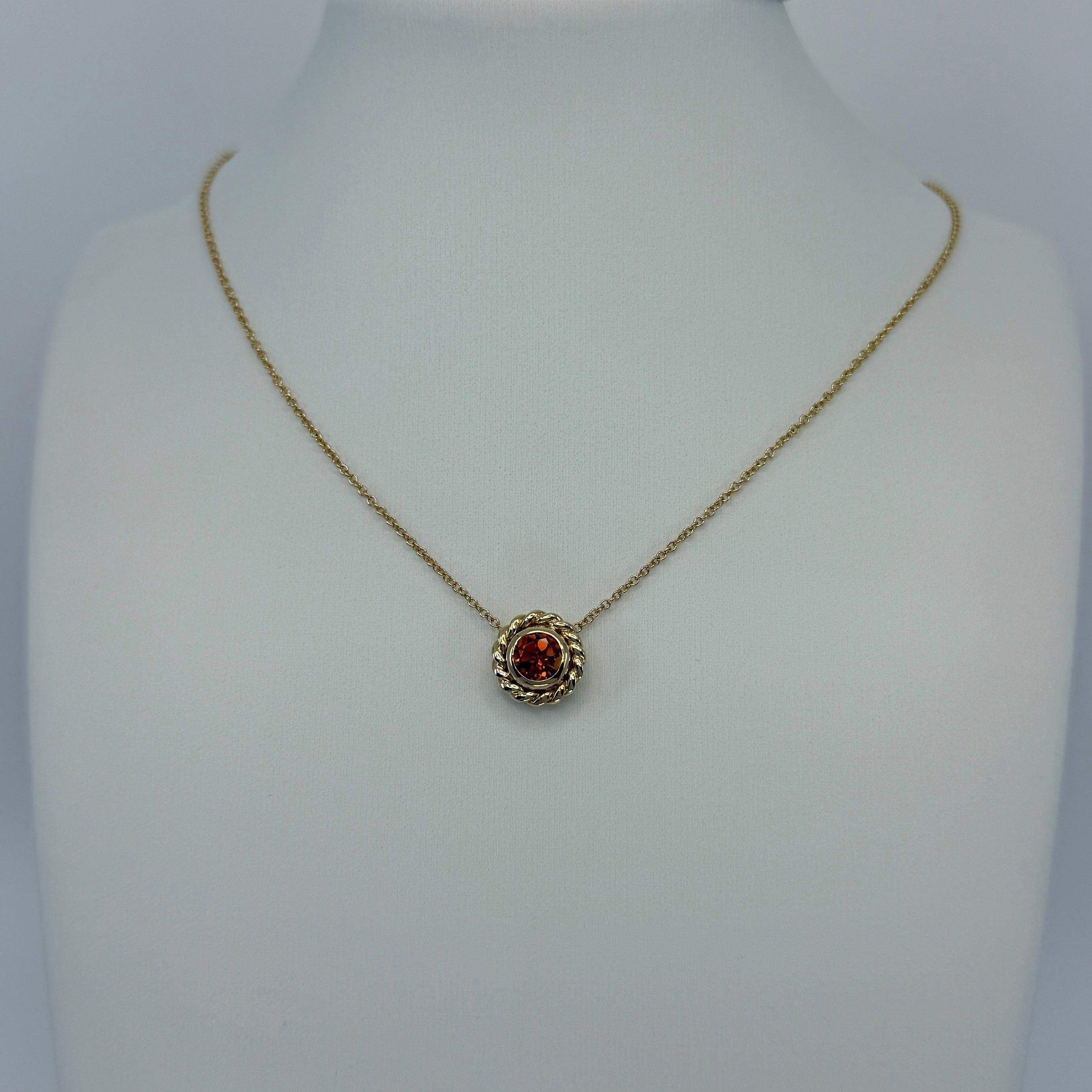 Weinlese Tiffany & Co. Rundschliff Orange Citrin 18k Gelbgold Anhänger Halskette im Angebot 1