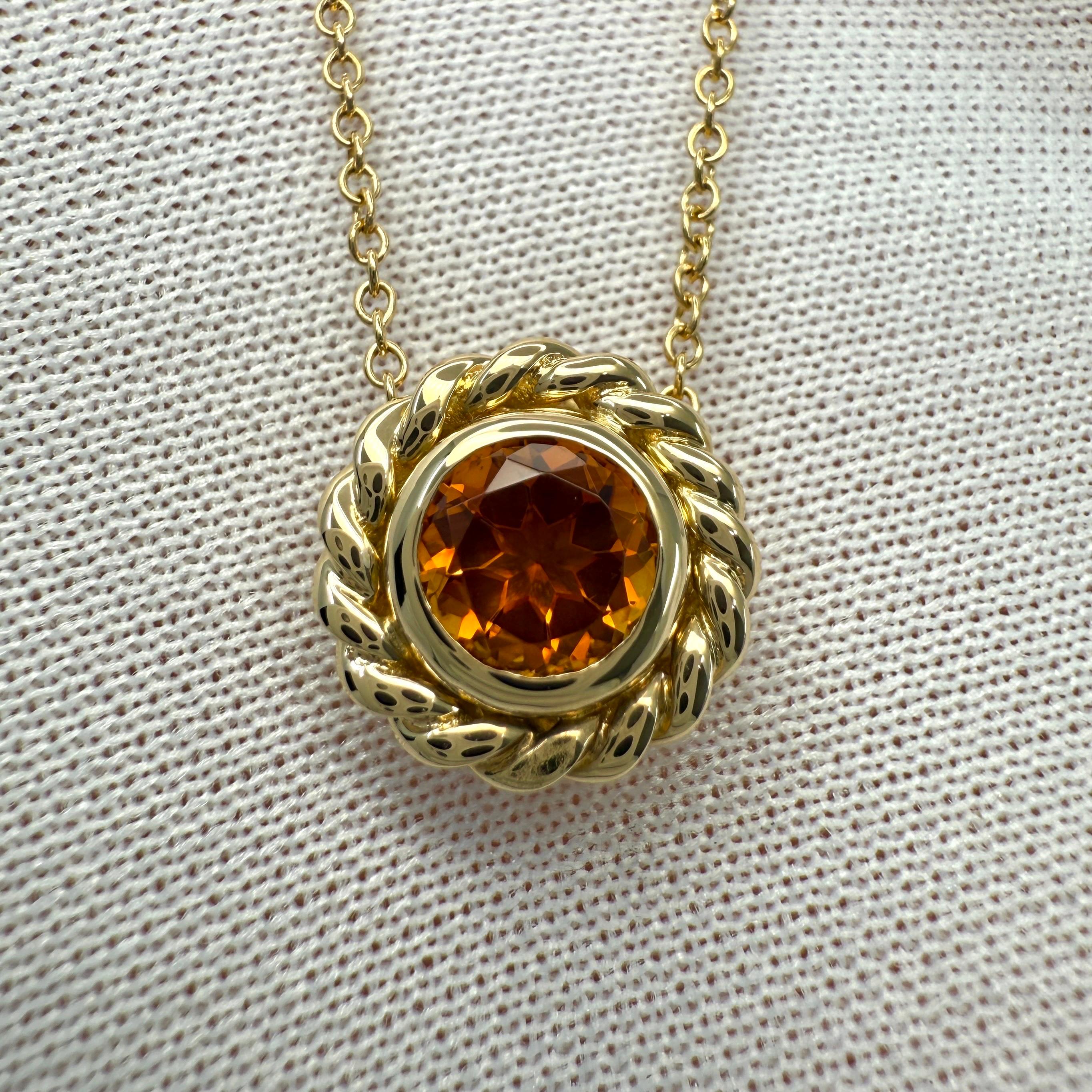 Weinlese Tiffany & Co. Rundschliff Orange Citrin 18k Gelbgold Anhänger Halskette im Angebot 2