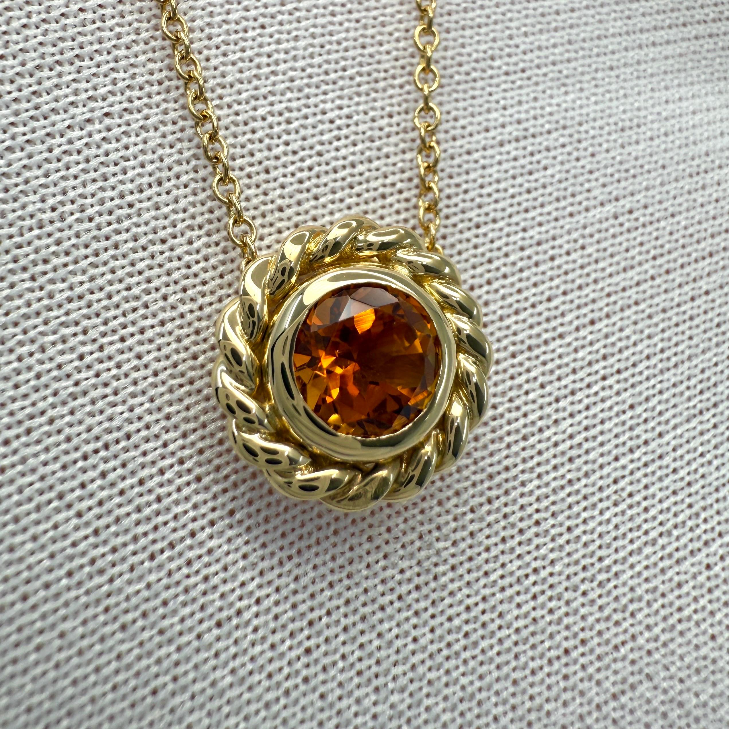 Weinlese Tiffany & Co. Rundschliff Orange Citrin 18k Gelbgold Anhänger Halskette im Angebot 3