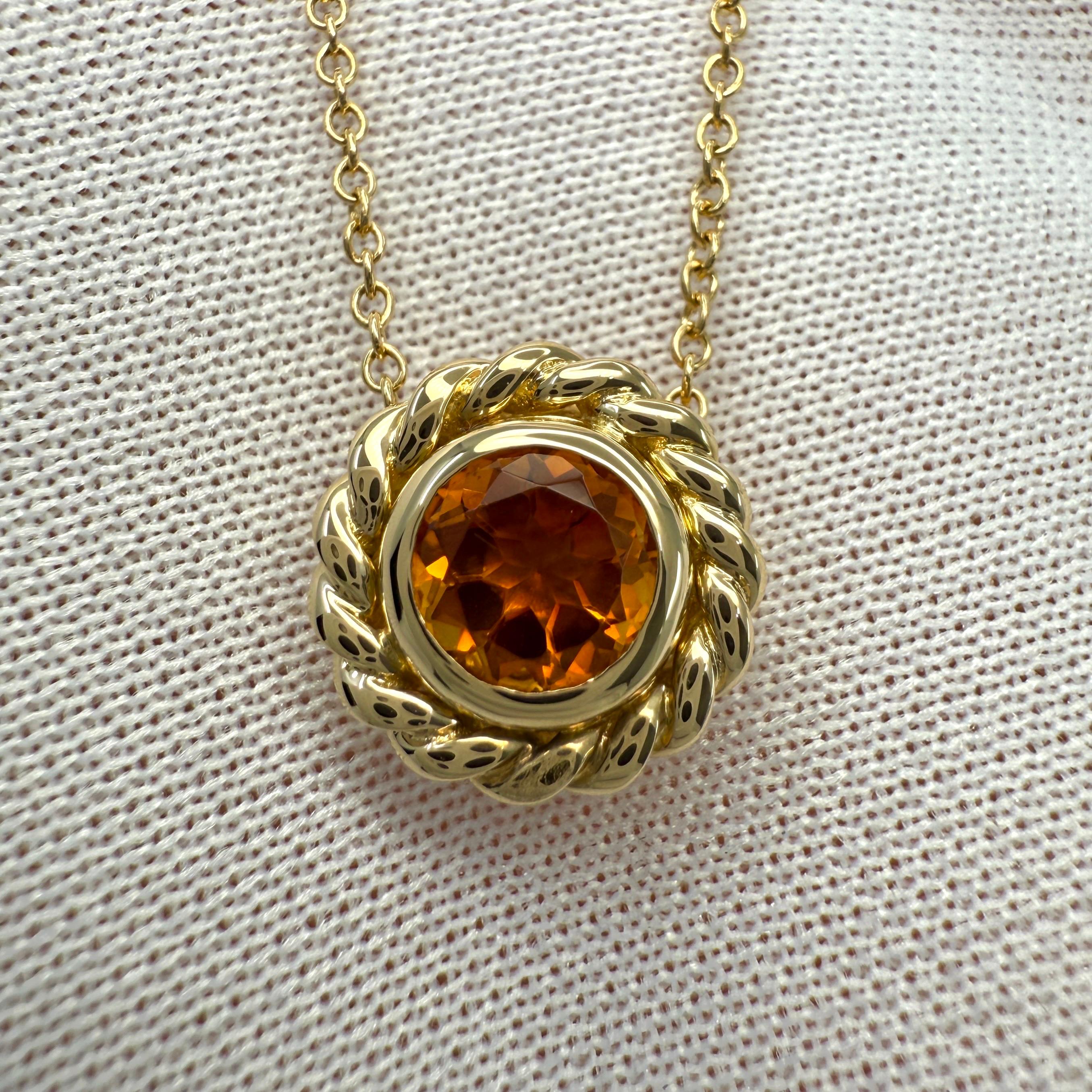 Weinlese Tiffany & Co. Rundschliff Orange Citrin 18k Gelbgold Anhänger Halskette im Angebot 4