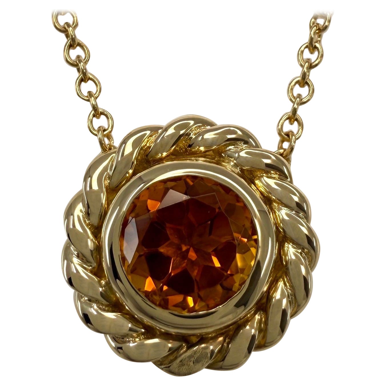 Vintage Tiffany
Co. Round Cut Orange Citrine 18k Yellow Gold Pendant Necklace