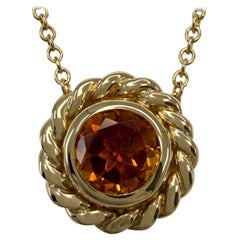 Vintage Tiffany & Co. Round Cut Orange Citrine 18k Yellow Gold Pendant Necklace