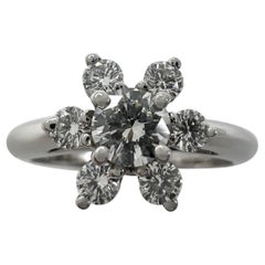 Vintage Tiffany & Co. Bague fleur en platine 950 diamants blancs taillés en rond