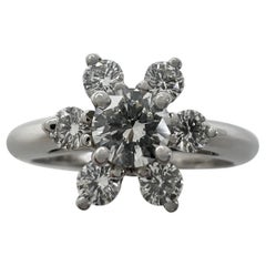 Vintage Tiffany & Co Round Cut White Diamond 950 Platinum Flower Cluster Ring