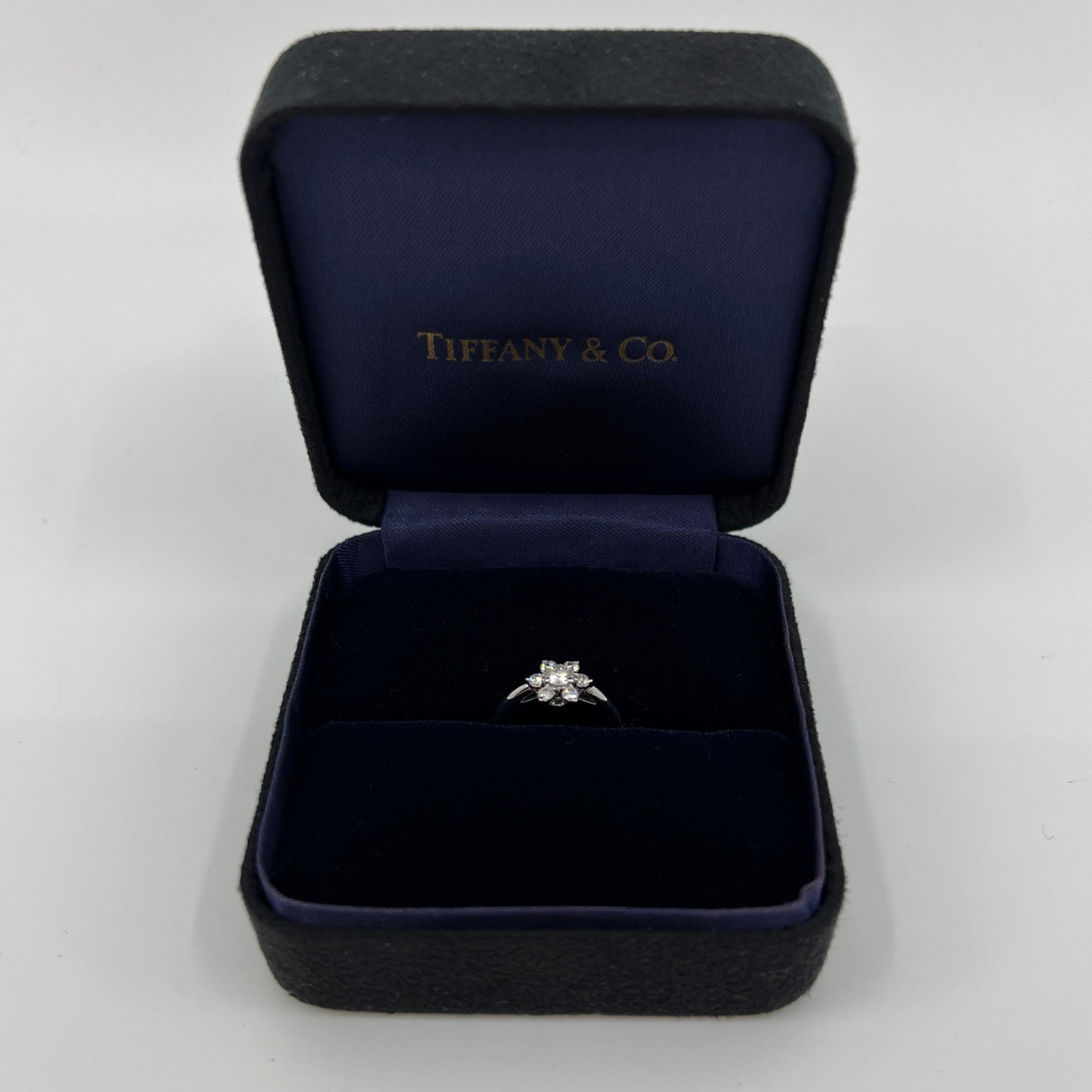 Vintage Tiffany & Co. Round Cut White Diamond Platinum Cluster Flower Ring For Sale 6