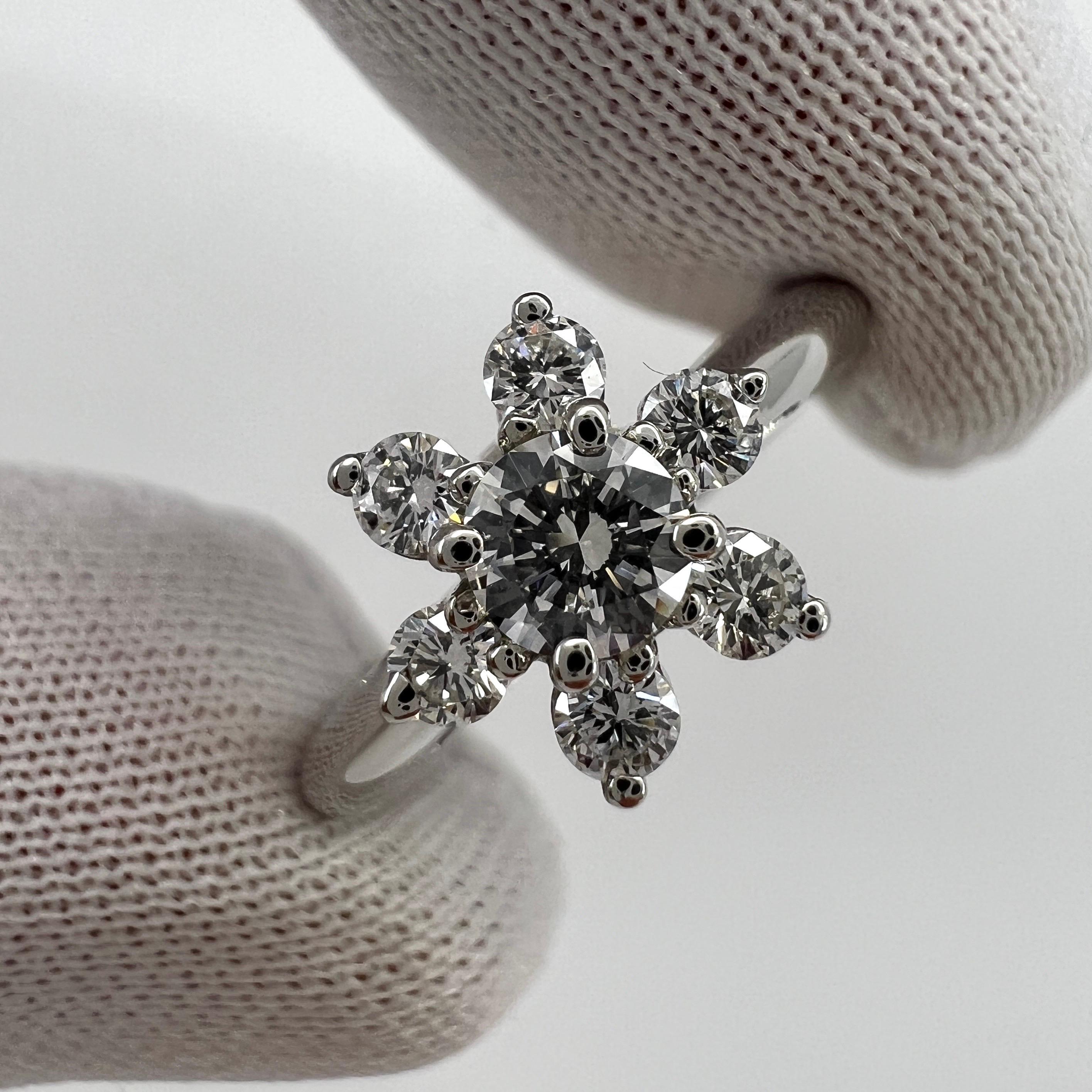 Vintage Tiffany & Co. Round Cut White Diamond Platinum Cluster Flower Ring For Sale 7