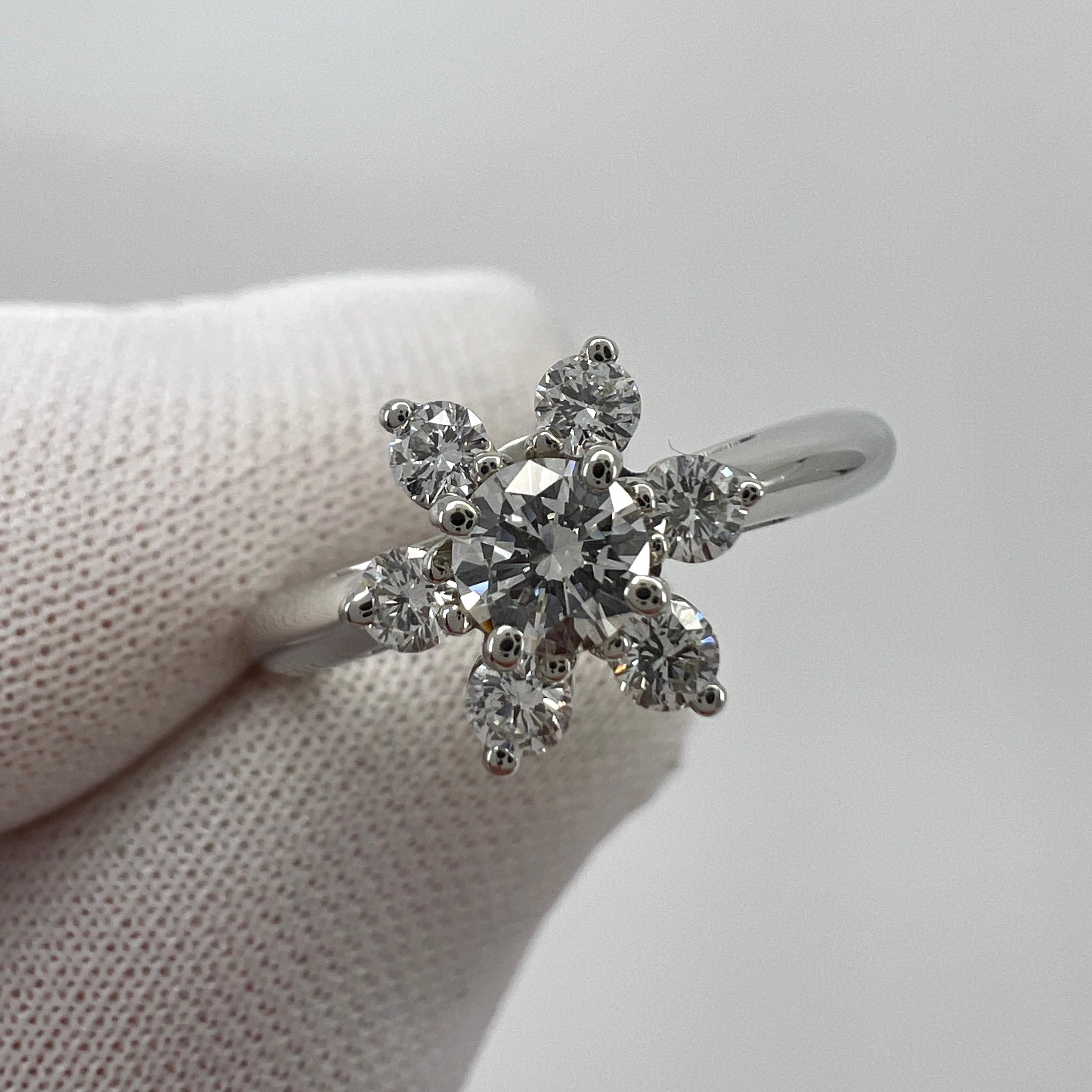 Vintage Tiffany & Co. Round Cut White Diamond Platinum Cluster Flower Ring 6