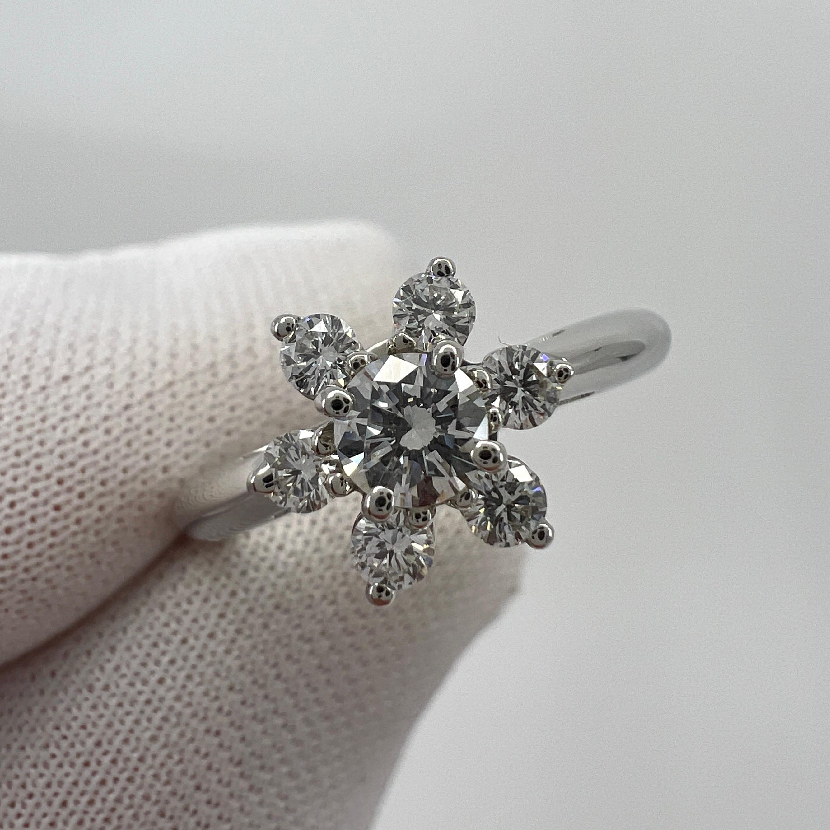 Vintage Tiffany & Co. Round Cut White Diamond Platinum Cluster Flower Ring For Sale 1