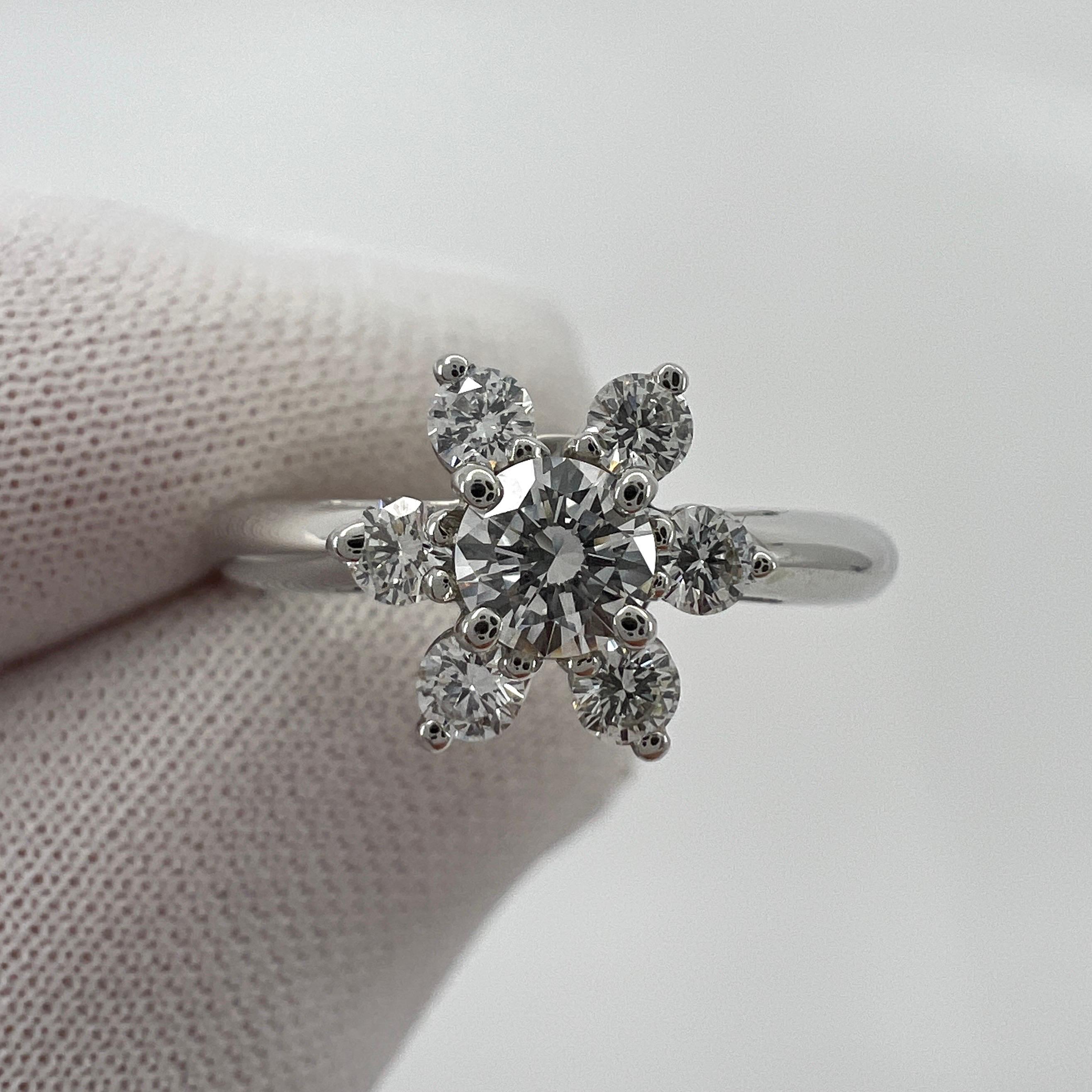 Vintage Tiffany & Co. Round Cut White Diamond Platinum Cluster Flower Ring In Excellent Condition In Birmingham, GB