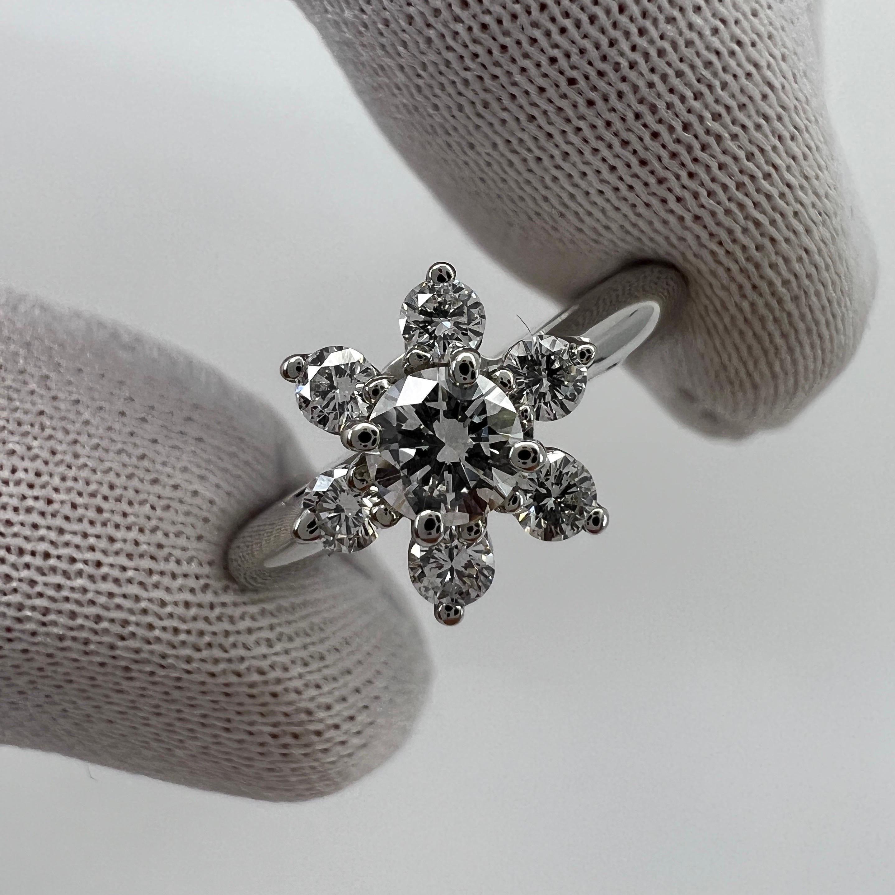 Vintage Tiffany & Co. Round Cut White Diamond Platinum Cluster Flower Ring For Sale 3