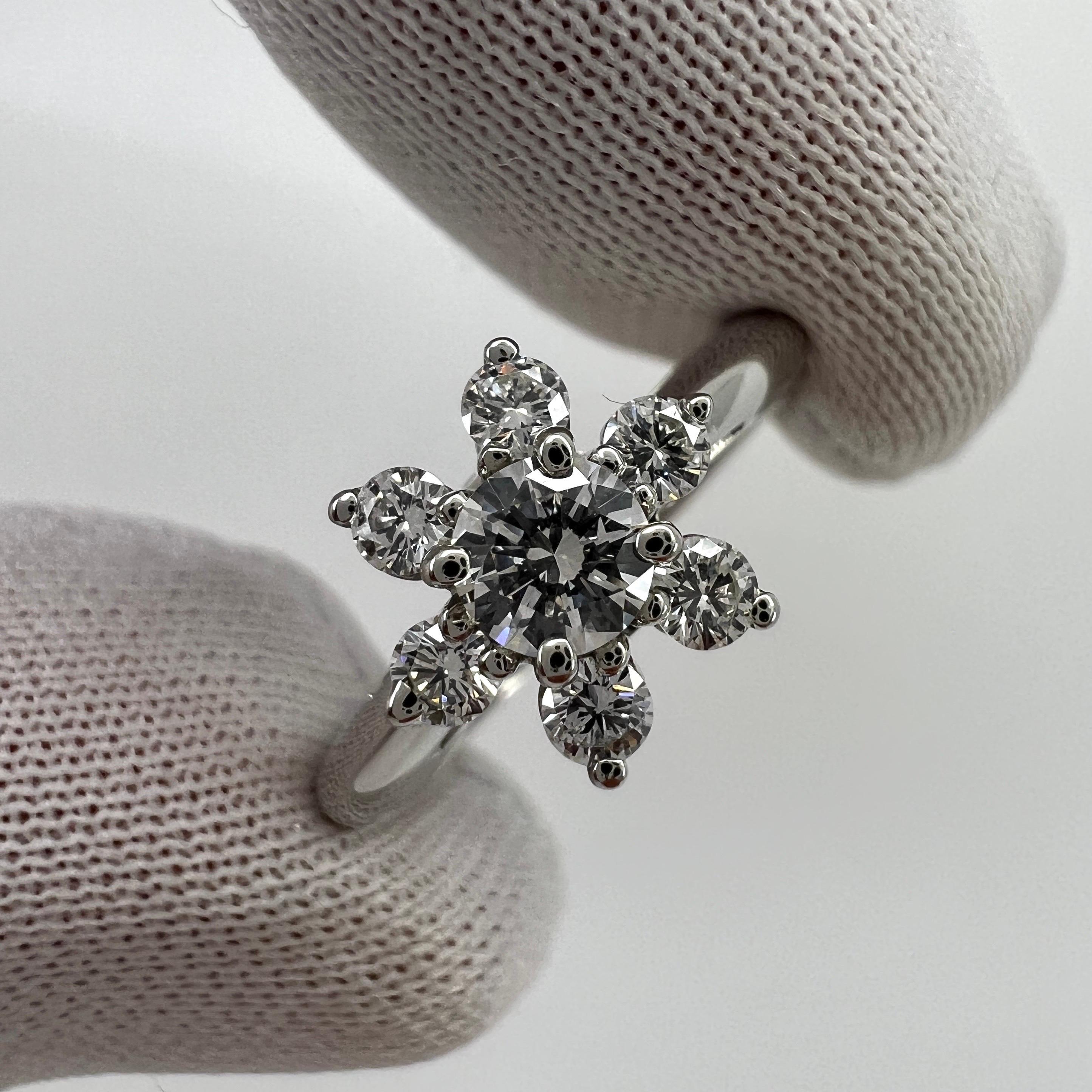 Vintage Tiffany & Co. Round Cut White Diamond Platinum Cluster Flower Ring For Sale 5