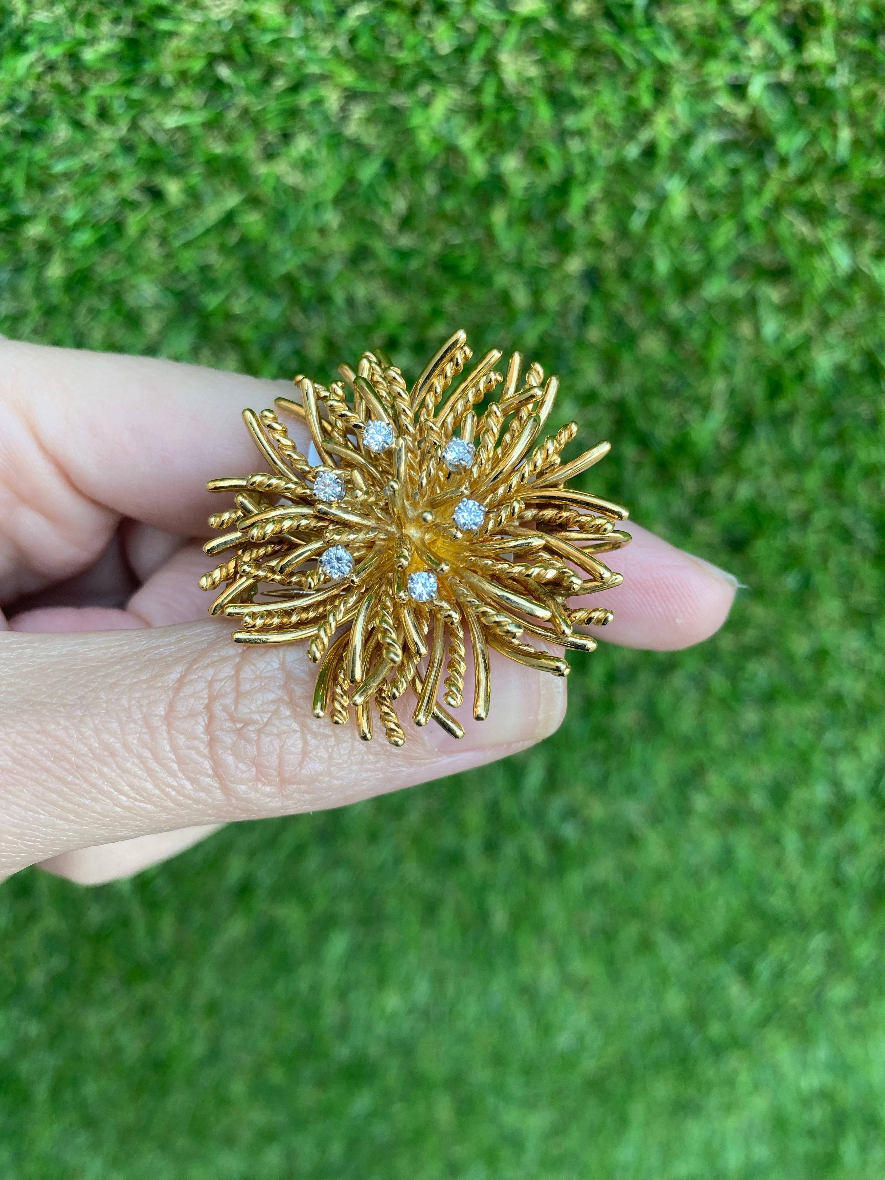 Vintage Tiffany & Co. Round Diamond 18 Karat Yellow Gold Brooch 6