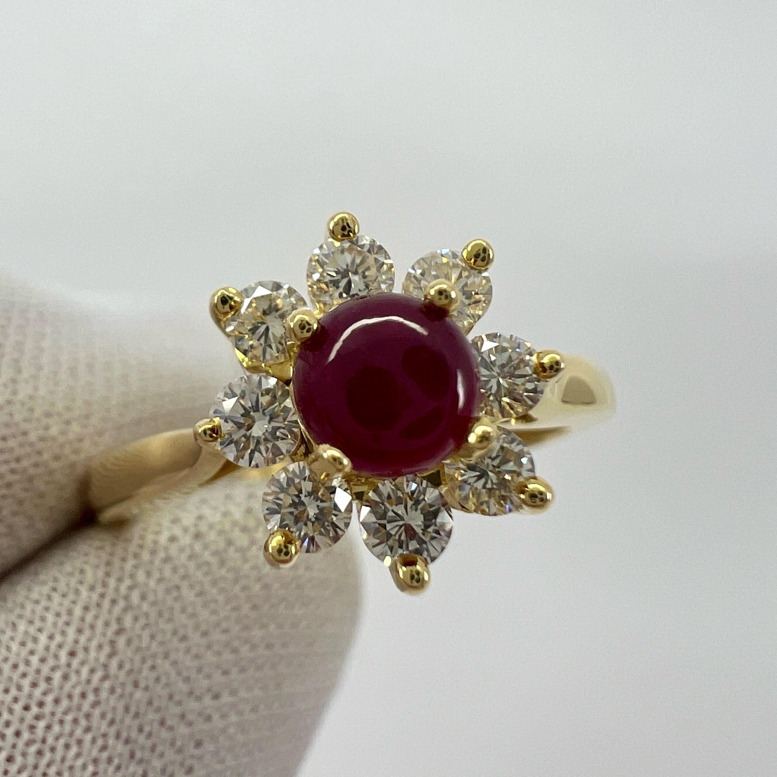 Vintage Tiffany & Co. Round Ruby And Diamond 18k Gold Cluster Flower Ring US5.5 For Sale 5