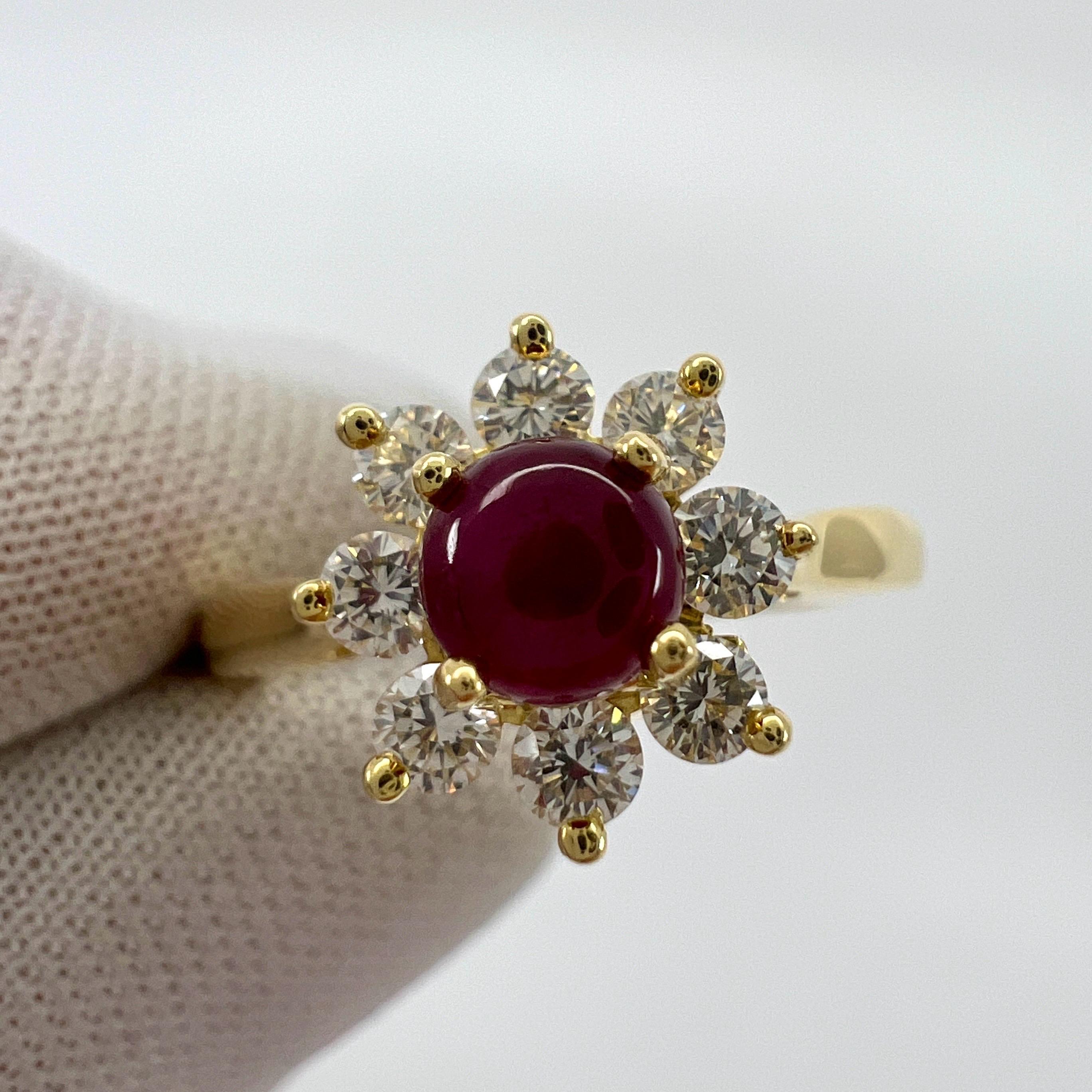 Vintage Tiffany & Co. Round Ruby And Diamond 18k Gold Cluster Flower Ring US5.5 For Sale 7