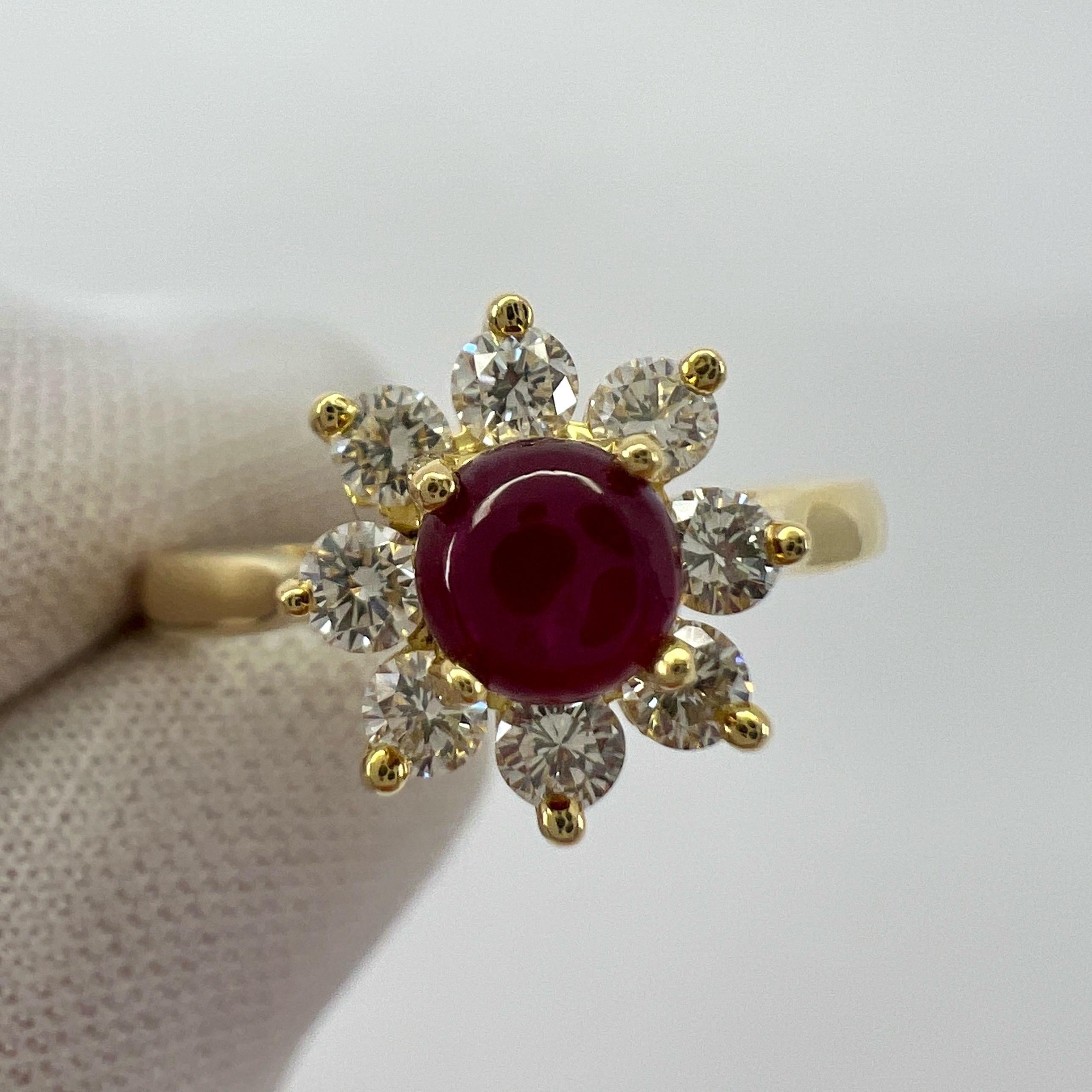 Vintage Tiffany & Co. Round Ruby And Diamond 18k Gold Cluster Flower Ring US5.5 In Excellent Condition For Sale In Birmingham, GB