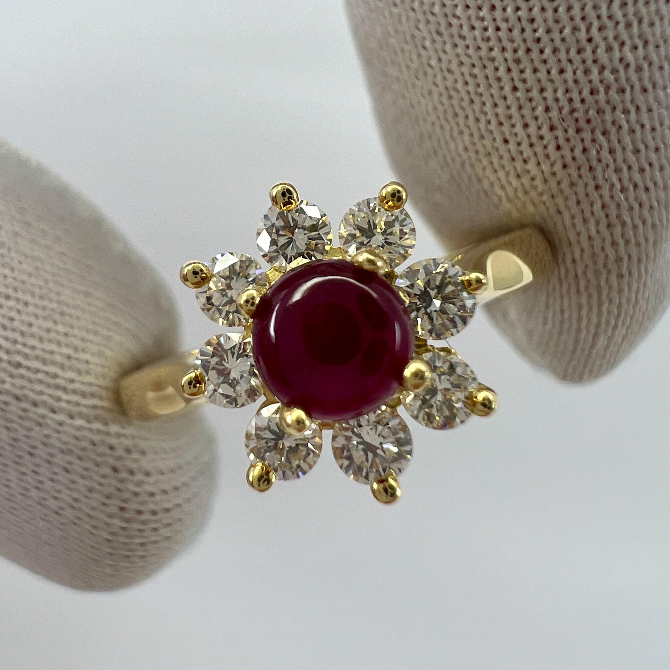 Women's Vintage Tiffany & Co. Round Ruby And Diamond 18k Gold Cluster Flower Ring US5.5 For Sale
