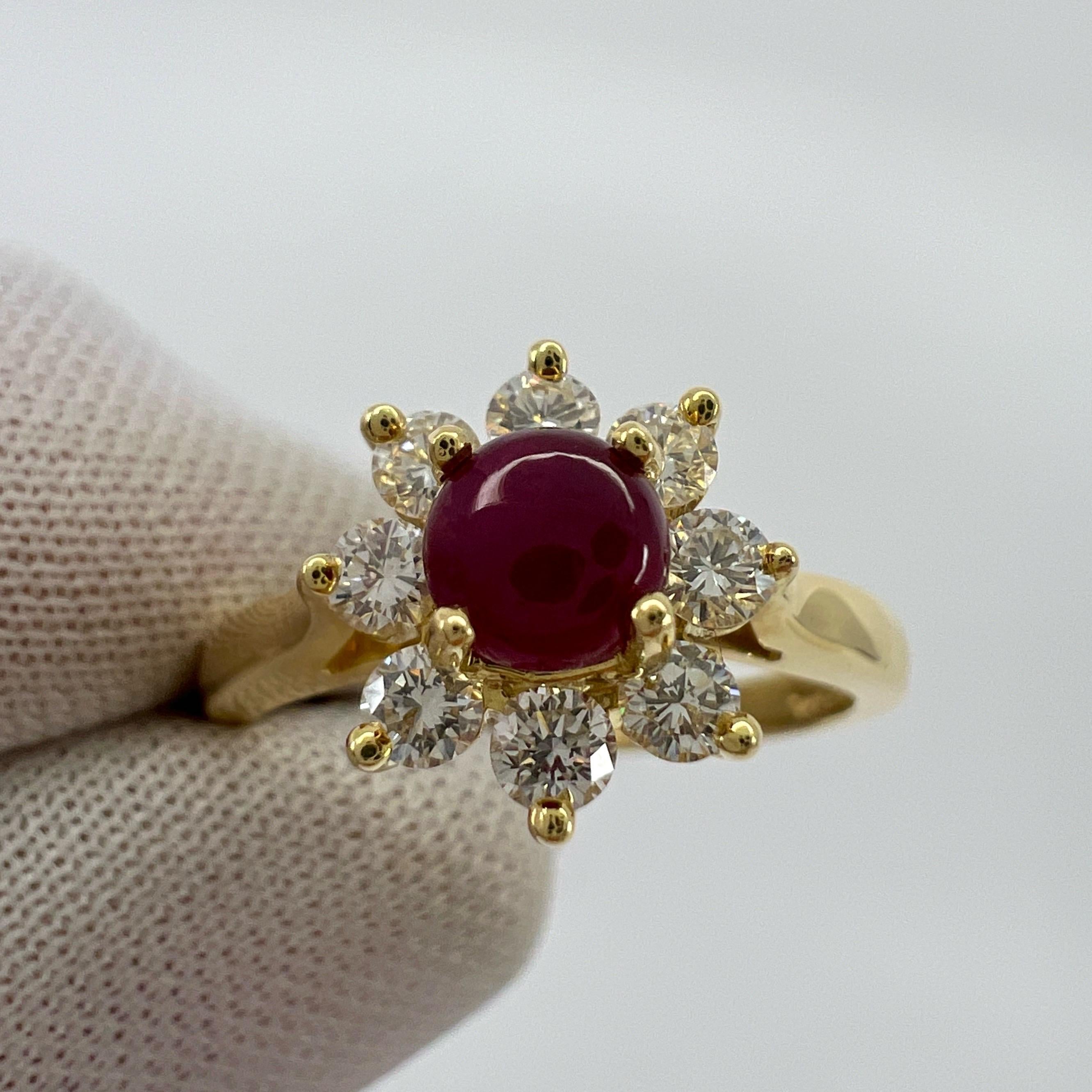 Vintage Tiffany & Co. Round Ruby And Diamond 18k Gold Cluster Flower Ring US5.5 For Sale 3