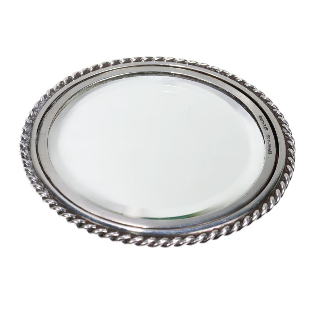 Vintage Tiffany & Co. Round Sterling Silver Hand Mirror For Sale 2
