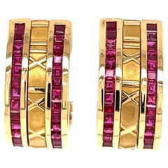 Vintage Tiffany & Co. Ruby 18 Karat Gold Atlas Hoop Earrings