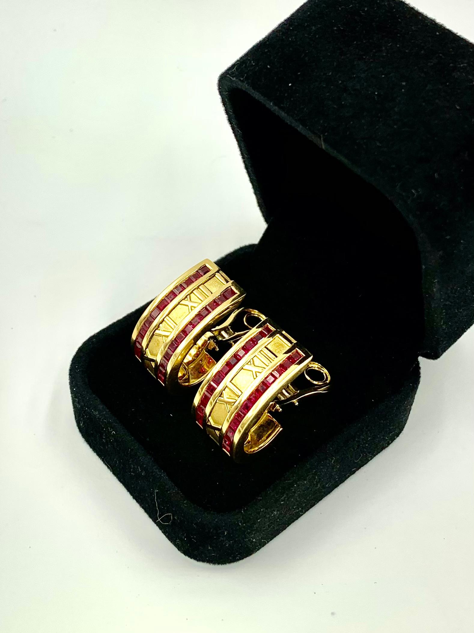 Vintage Tiffany & Co. Ruby 18K Yellow Gold Iconic Atlas Hoop Earrings circa 1995 For Sale 4