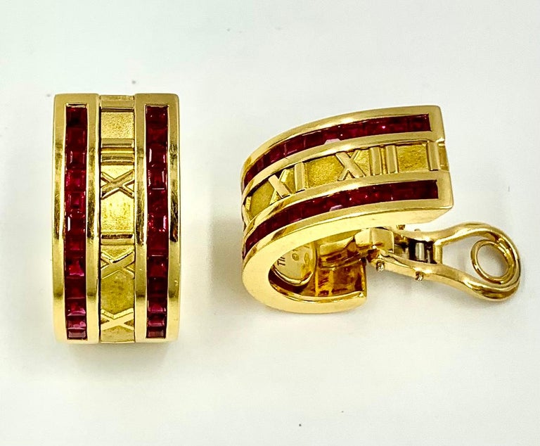 Vintage Tiffany and Co. Ruby 18K Yellow Gold Iconic Atlas Hoop