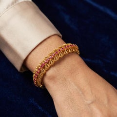 Vintage Tiffany & Co. Ruby 18K Yellow Gold Leaf Motif Bracelet