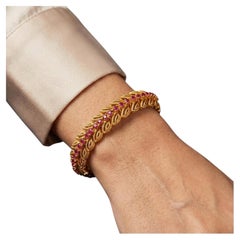 Vintage Tiffany & Co. Ruby 18K Yellow Gold Leaf Motif Bracelet