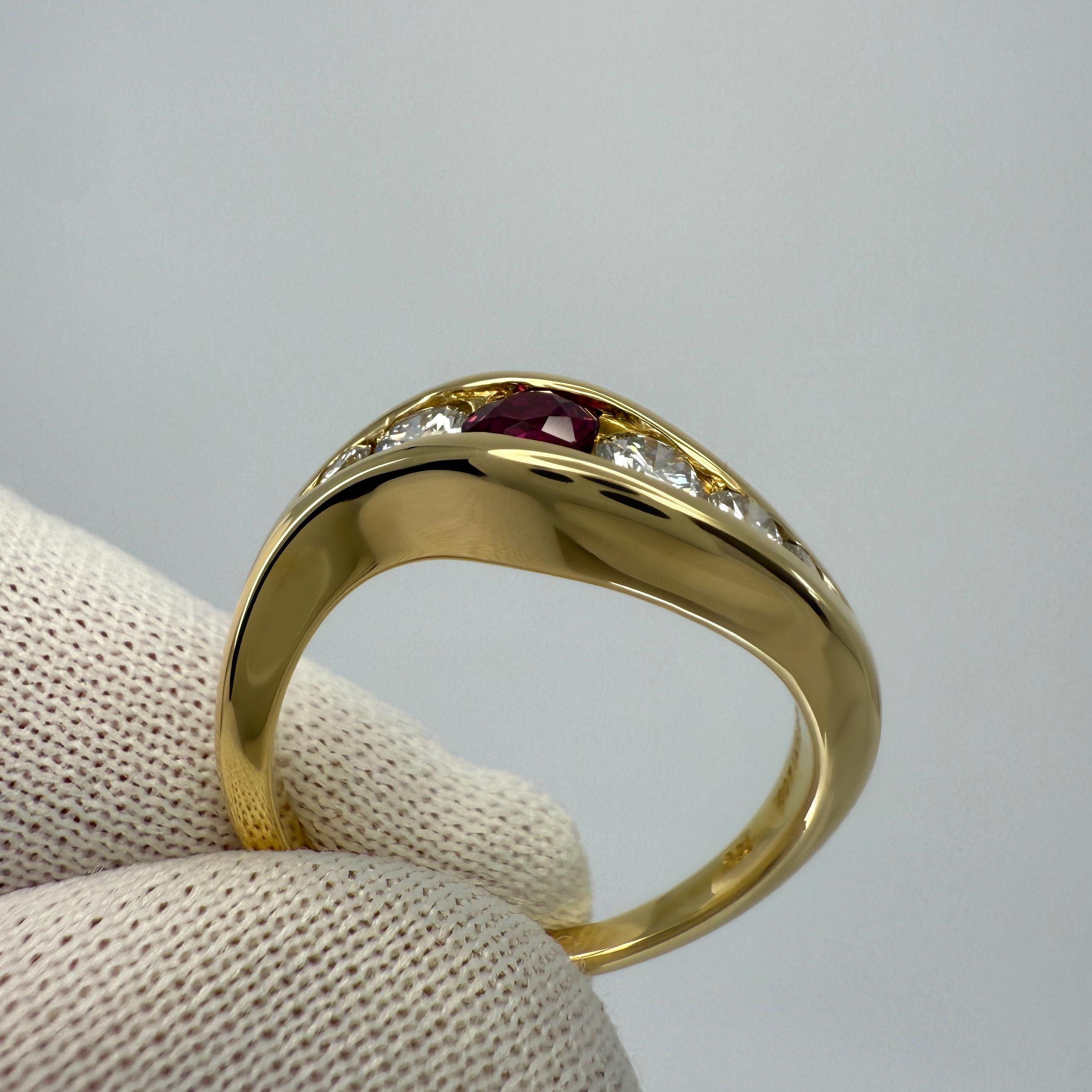 Vintage Tiffany & Co. Bague en or jaune 18k sertie de rubis et de diamants Excellent état - En vente à Birmingham, GB