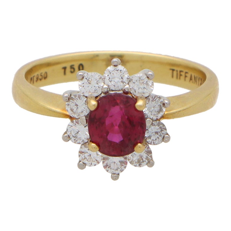 Vintage Tiffany and Co. Ruby and Diamond Cluster Ring Set in Gold and  Platinum For Sale at 1stDibs | ruby engagement rings tiffany, red diamond  ring tiffany, tiffany and co ruby ring