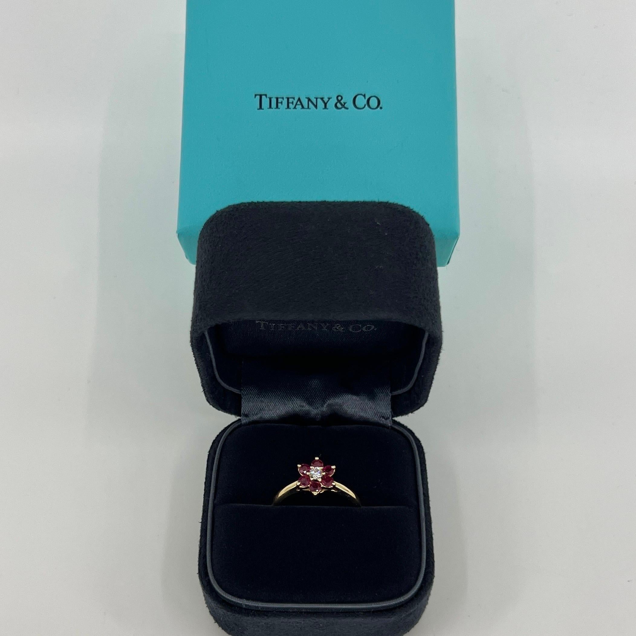 Vintage Tiffany & Co. Ruby And Diamond Flower 18k Yellow Gold Cluster Ring 5