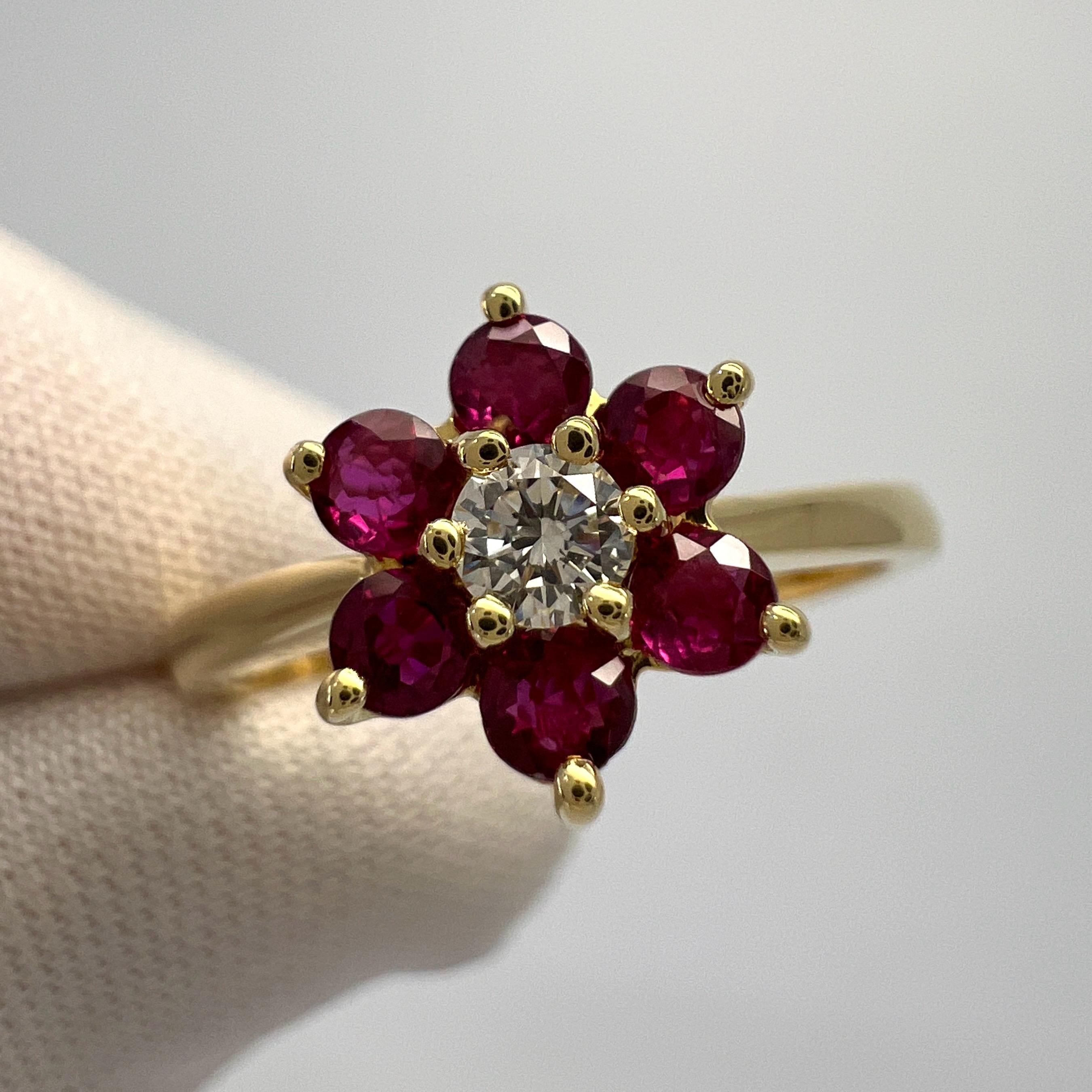 Vintage Tiffany & Co. Ruby And Diamond Flower 18k Yellow Gold Cluster Ring 1
