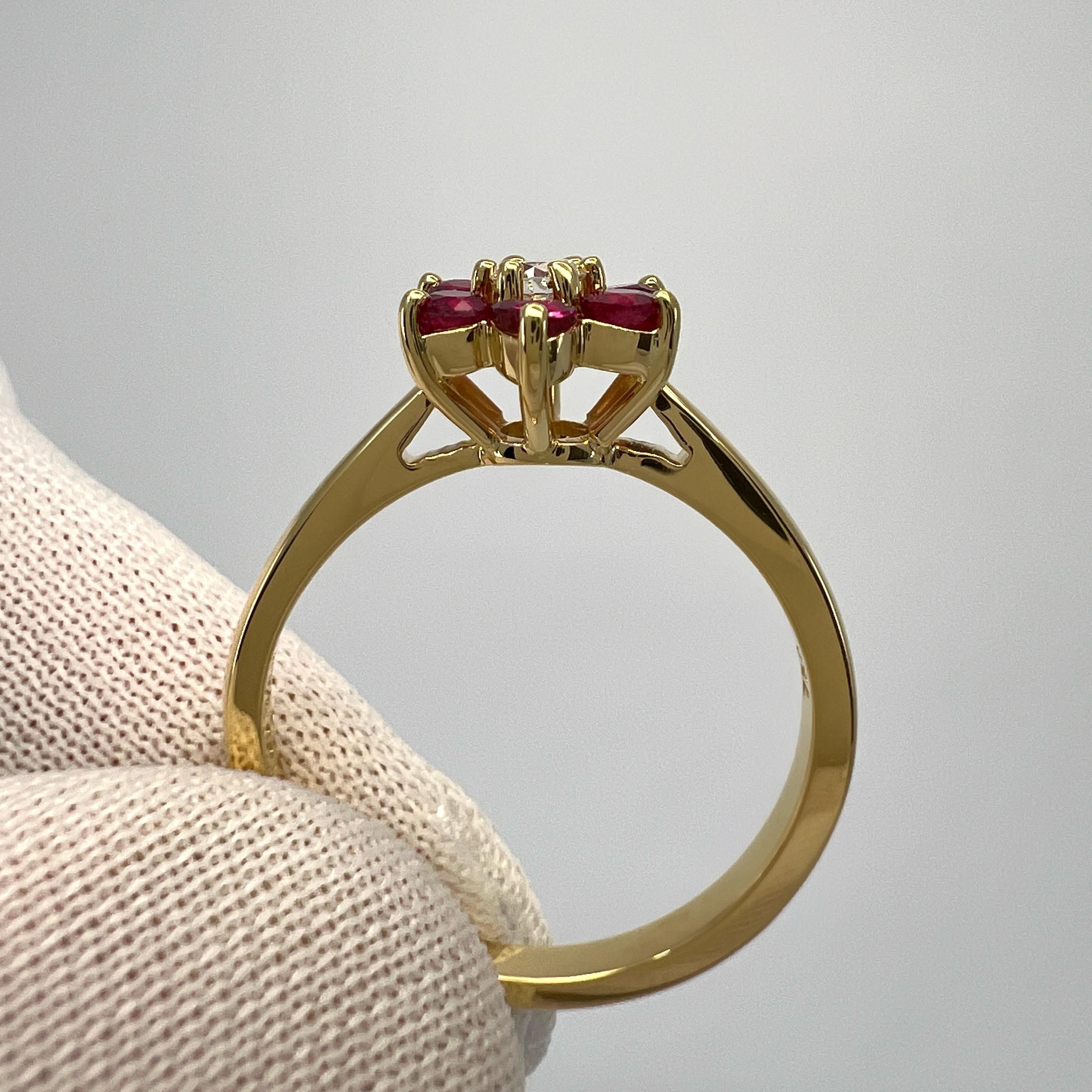Vintage Tiffany & Co. Ruby And Diamond Flower 18k Yellow Gold Cluster Ring 3