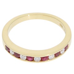 Vintage Tiffany & Co. Ruby and Diamond Half Eternity Ring in Yellow Gold