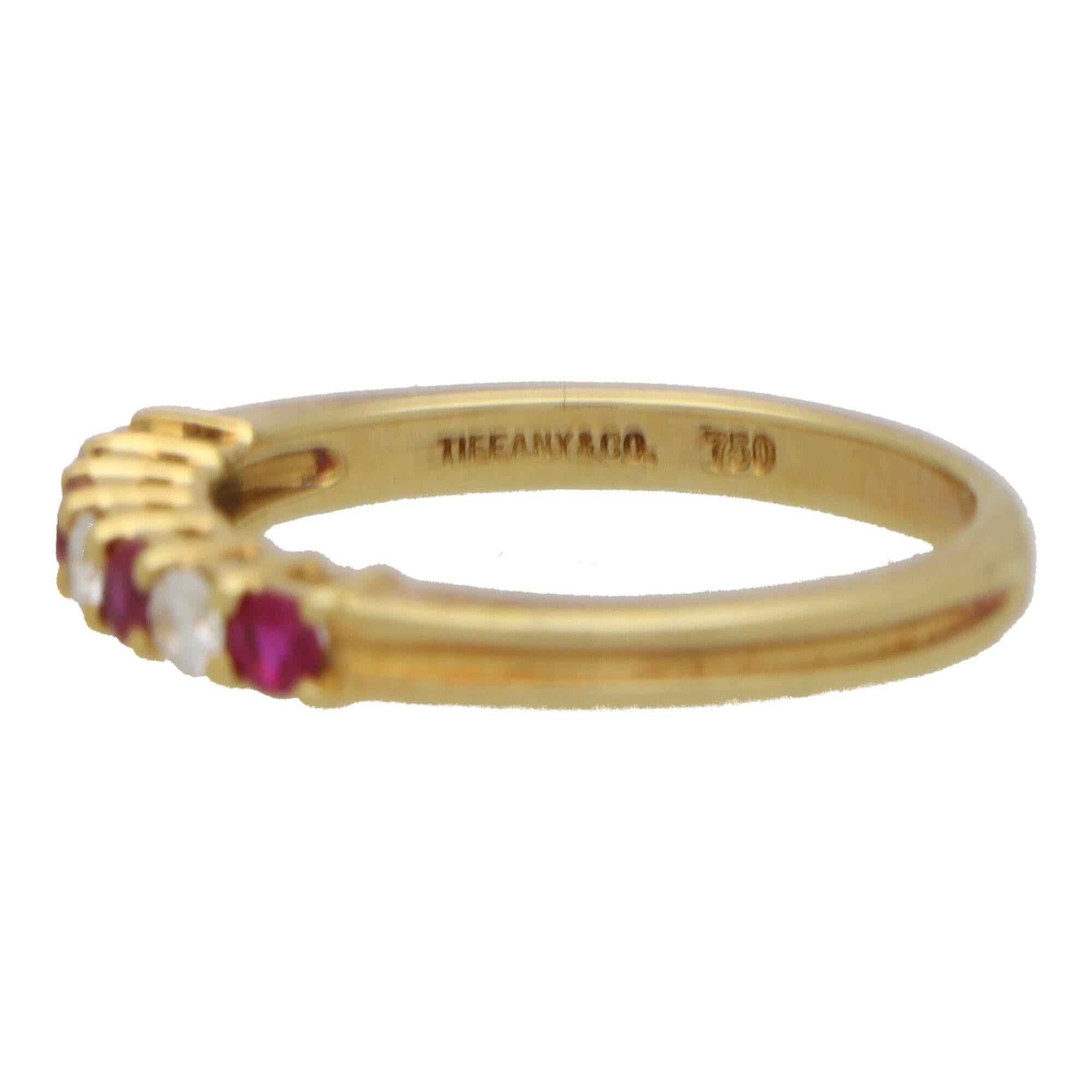 Modern Vintage Tiffany & Co. Ruby and Diamond Half Eternity Ring in Yellow Gold For Sale