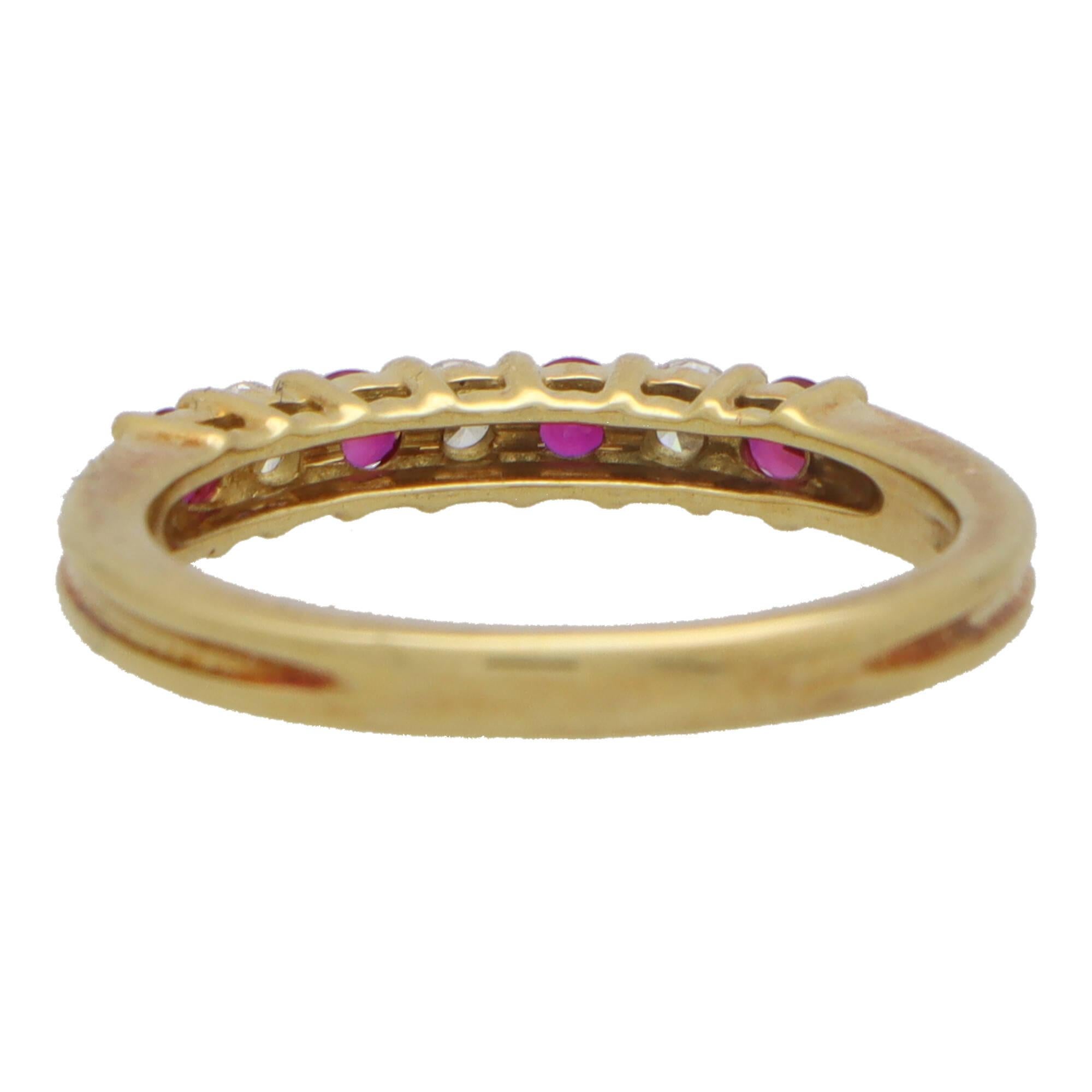 Round Cut Vintage Tiffany & Co. Ruby and Diamond Half Eternity Ring in Yellow Gold For Sale