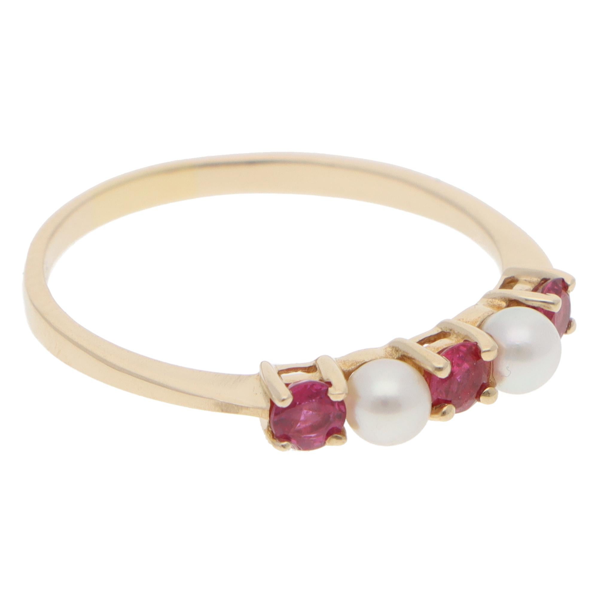 Round Cut Vintage Tiffany & Co. Ruby and Pearl Ring in Yellow Gold For Sale