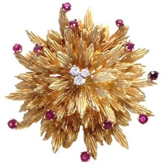 Vintage Tiffany & Co Ruby Diamond 18 Karat Gold Brooch