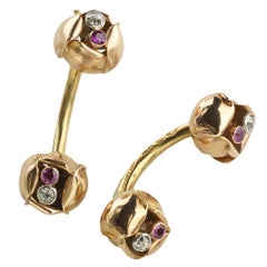 Tiffany & Co. Ruby Diamond Gold Flower Cufflinks Circa 1940