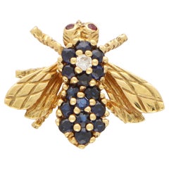 Vintage Tiffany & Co. Sapphire and Diamond Bug Brooch in 18k Yellow Gold