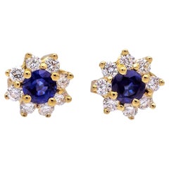 Vintage Tiffany & Co. Sapphire and Diamond Cluster Earrings 1980's