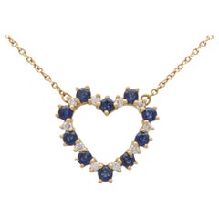  Vintage Tiffany & Co. Sapphire and Diamond Heart Pendant Set in 18k Gold