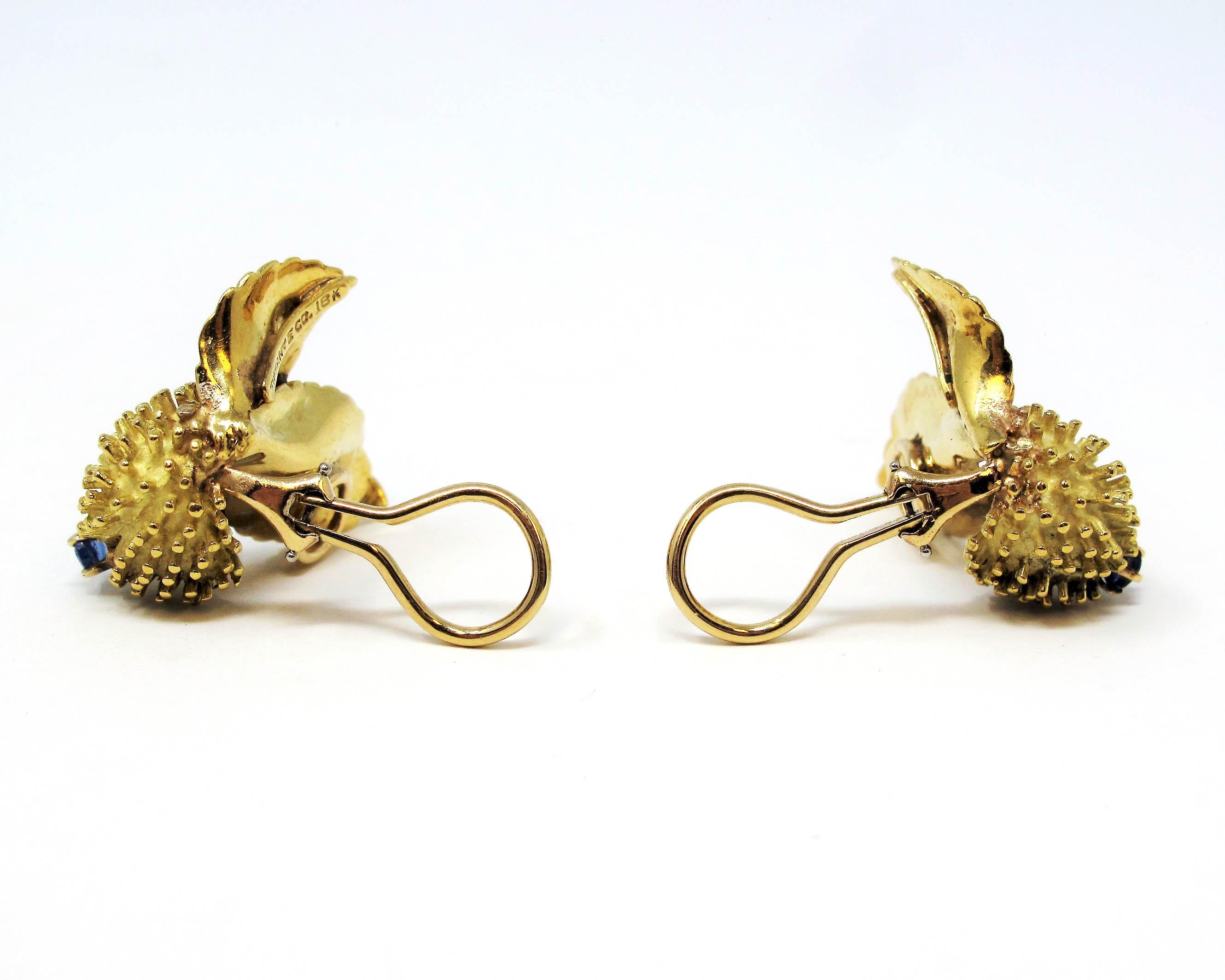 Vintage Tiffany & Co. Sapphire and Diamond Leaf Botanical Earrings 18 Karat Gold 1